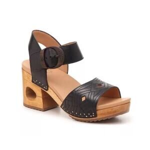 DANSKO 39 Odele Black Leather Tumbled Buckle Platform Block Heel Sandals 8.5 - 9